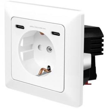 Toma de Corriente de Pared LogiLink 1 Toma + Cargador USB-C de 2 Puertos 25W PD, Blanca