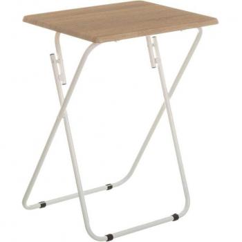 Mesa auxiliar plegable de metal y MDF en color roble, medidas 47 x 38 x 65 cm