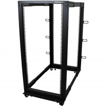 StarTech.com 25U Open Frame Server Rack - Adjustable Depth - 4-Post Data Rack - w/ Casters/Levelers/Cable Management Hooks