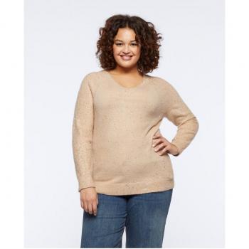 Camiseta larga de mujer con lentejuelas y cuello de pico