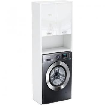 Mueble para Lavadora Blanco Brillante 64 cm, Mueble de Baño de Pie, Poste