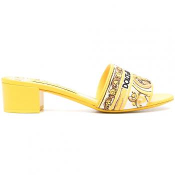Dolce & Gabbana Women's Maiolica Print Heel Sandals in Yellow | Size 38 | CR1748AV8048Q728