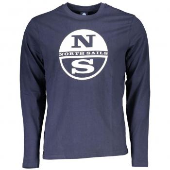 North Sails Men's Long Sleeve Blue Cotton T-Shirt with Logo Print - Size 3XL