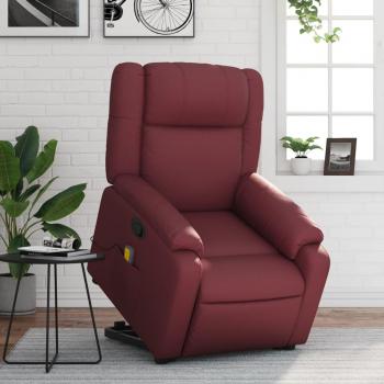 Sillón de masaje reclinable de cuero artificial rojo tinto con función de masaje y reclinación ajustable