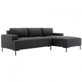 Sofá Rinconero Derecho de Terciopelo Gris Antracita MADALENI - 5 Plazas - Diseño Contemporáneo