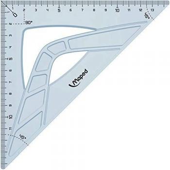 Maped - Reglas Escolares - Escuadra Escolar de 45° - Hipotenusa 26 cm - Diseño Transparente con Graduaciones Impresas - Empuñadura Ergonómica - Ideal para Medir y Trazar al Mismo Tiempo