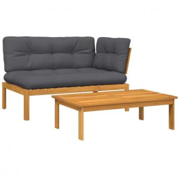 Acacia Wood 2-Piece Outdoor Pallet Sofa Set with Cushions
