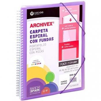 Carchivo - Carpeta personalizable de 20 fundas con espiral Archivex Star, color violeta
