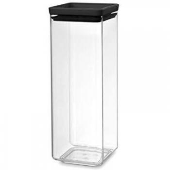 Brabantia Tasty + Bote apilable cuadrado de plástico transparente, 2.5 l, tapa dark grey
