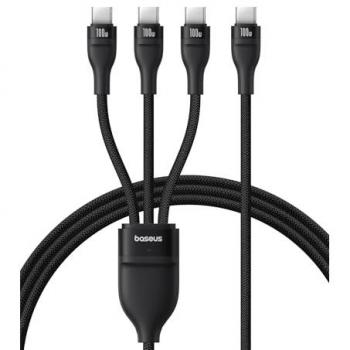 Cable de carga rápida Baseus Flash Series 3 en 1 Tipo C a C+C+C, 100W, 480 Mbps, trenzado, 1.5m, negro