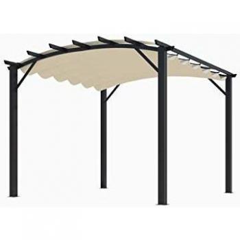 Pérgola Arqueada de Aluminio y Acero Gris Antracita 11,22 m² con Techo Écru 140 gr/m²