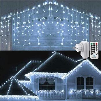 Geemoo Cortina Luces Navidad Exterior, 9M 360 LED Guirnaldas Carámbano luces Prolongable, Cadena Luces de Navidad Decoración para Navidad Fiestas Casa Jardín Habitación Patio Balcón