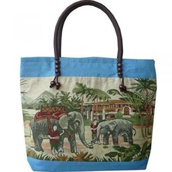 Bolso de mano de algodón con elefantes.