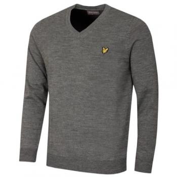 Lyle & Scott V-Neck Golf Sweater Mid Grey Marl XS