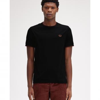 Fred Perry Men's Twin Tipped Short Sleeve T-Shirt - Black, Casual Cotton, Size XL