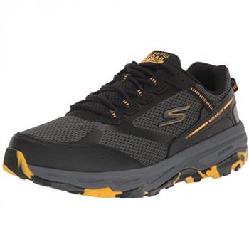 Zapatillas Skechers Go Run Trail Hombre, color negro con detalles en gris y amarillo, talla 41 EU, diseñadas para running