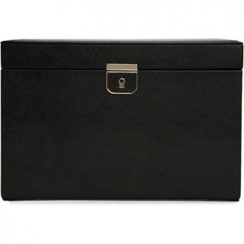 Wolf Palermo Large Black Leather Jewelry Box with Lock