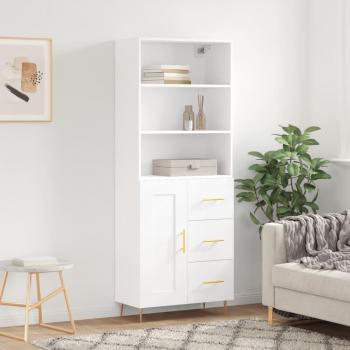 Aparador alto de madera contrachapada blanco 69,5x34x180 cm