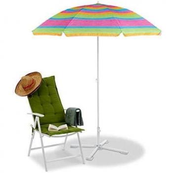 Sombrilla de Playa a Rayas, Altura Regulable, Protección Solar UV 50+, Multicolor, 200 x 170 cm - Relaxdays
