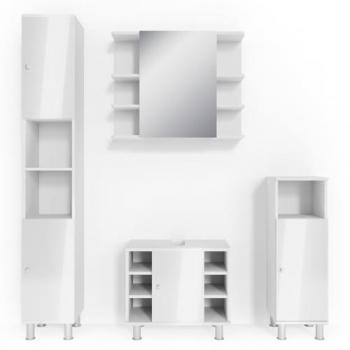 Conjunto de muebles de baño Fynn, Blanco alto brillo, 4 piezas