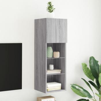 Mueble para TV con luces LED, dimensiones 30,5x30x90 cm, color gris Sonoma, diseño moderno para salón