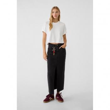 Stradivarius Long Denim Comfortable Skirt Black Denim Size 4 and Size 8