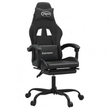 Silla gaming con reposapiés de cuero sintético negro