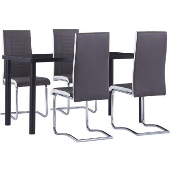 Juego de comedor 5 piezas cuero sintético gris