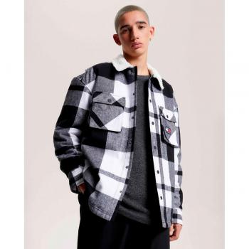 Sobrecamisa Tommy Jeans Check Sherpa Lined Negro Hombre