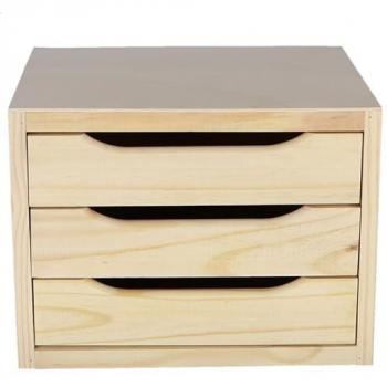 Cajonera de Almacenamiento de Pino Macizo Natural con 3 Cajones - 39x30x29,5 cm