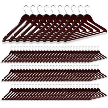 Set de 100 Perchas de Madera Relaxdays con Gancho Giratorio 360°, Marrón, para Pantalones, Faldas, Vestidos y Chaquetas