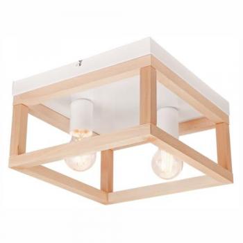 Lámpara de Techo Villy EPIKASA, Metal y Madera, Marrón y Blanco, 17x30x30 cm