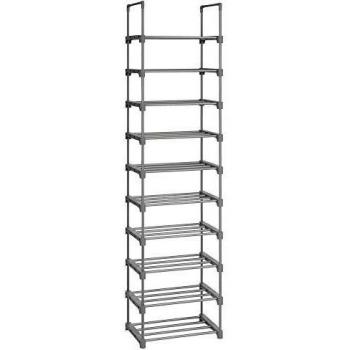 Estante zapatero de 10 niveles, diseño para ahorro de espacio en recibidor, dormitorio y sala de estar, color gris, dimensiones 45x30x174 cm