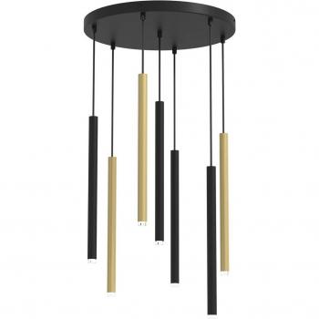 Lámpara colgante Monza, negra y dorada, 7 luces