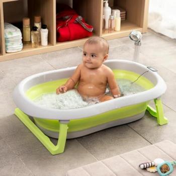 Bañera Plegable Evolutiva para Bebé Fovibath InnovaGoods, Ergonómico, 2 niveles de altura, Capacidad 38 Litros, Fácil de plegar y desplegar, Incluye Termómetro Digital