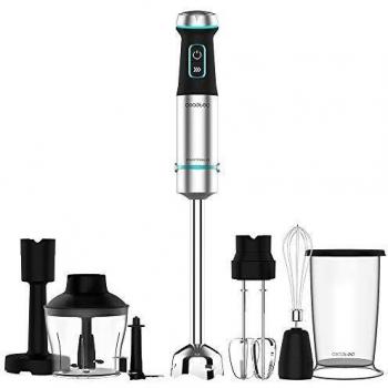 Cecotec Batidora de mano Power TitanBlack 1200 XL PerfectCream&Crush. 1200 W, Cuchillas de 4 hojas, Pie XL, Campana antisalpicaduras, Incluye picadora con cuchilla, varillas batidoras y pasapurés