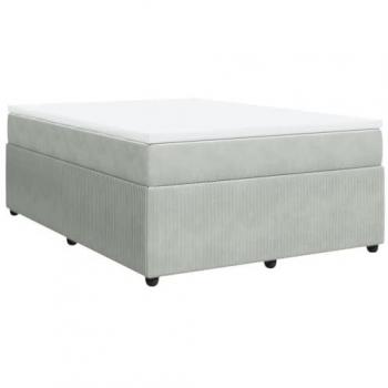 Cama box spring con colchón de terciopelo gris claro 140x190 cm