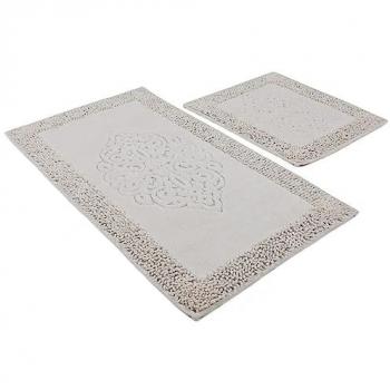 Juego de Alfombras de Baño 2 Piezas Beige Rectangular 100% Algodón Antibacteriano Lavable a Máquina 1600 Gr/m²