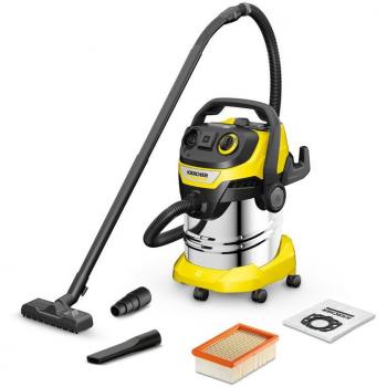 Aspiradora en seco y húmedo Kärcher WD 5P S V-25/5/22, con toma de corriente, filtro plisado plano, función de limpieza del filtro, casete filtrante, potencia de 1100 W