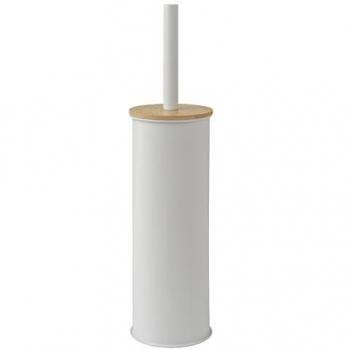 Escobillero de Suelo Kenta Blanco Mate con Base de Bambú