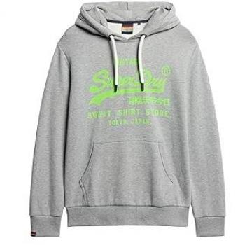 Neon Vintage Logo Grey Marl Hoodie for Men - 2XL