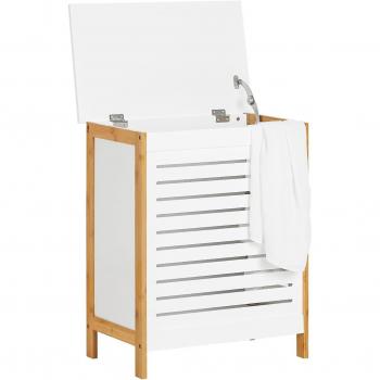 Canasta de lavandería SoBuy FSS66-WN con tapa articulada, color blanco, cesto para la colada, canasto para la ropa sucia, armario para baño