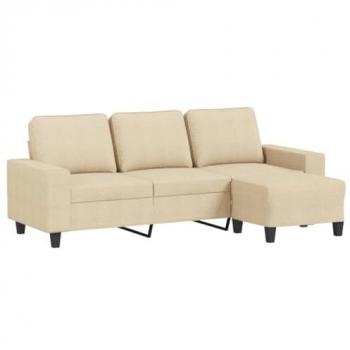 Sofá de 3 plazas con taburete de tela crema 180 cm, reposabrazos, sillón de relax para salón hogar