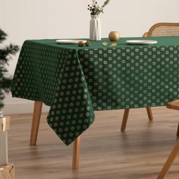 Mantel Rectangular Jacquard Navidad Algodón Verde con Hilo Dorado 140x100 cm - Decoración Festiva