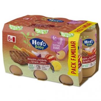 Hero Baby Tarritos de Menestra de Verduras con Ternera y Jamón, Pack de 6 x 235 gr, 100% Ingredientes Naturales, Sin Aceite de Palma, Sin Almidón, Sin Sal Añadida