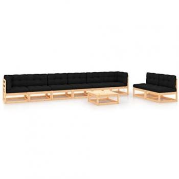 vidaXL Juego de muebles de jardín 9 pzas y cojines madera maciza pino
