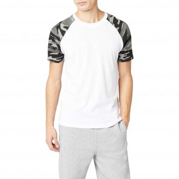 Urban Classics Men's Contrast Raglan T-Shirt - White/Dark Camo