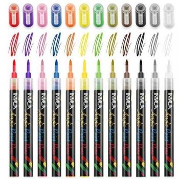 Rotuladores acrílicos 12 Colores Rotuladores acrílicos punta fina para piedras, madera, cerámica, plástico, Huevos de pascua, álbumes de fotos y tarjetas, un buen regalo para niños