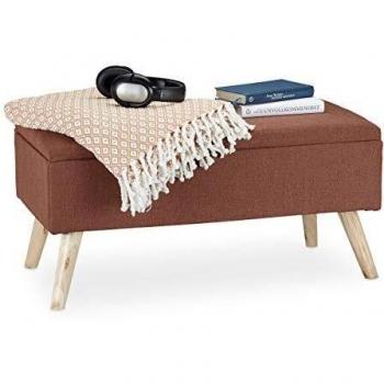 Baúl Almacenamiento Padded con Patas de Madera, Banco de Tela, 39.5 x 79.5 x 39.5 cm, Marrón - Relaxdays