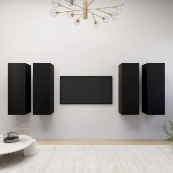 Mueble para TV 4 piezas madera contrachapada negro 30,5x30x90 cm